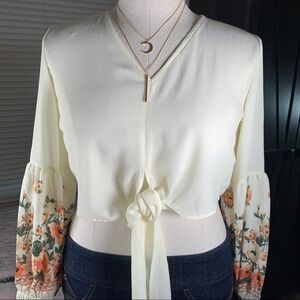 Shein long sleeve v-neck crop top with tie waist size large